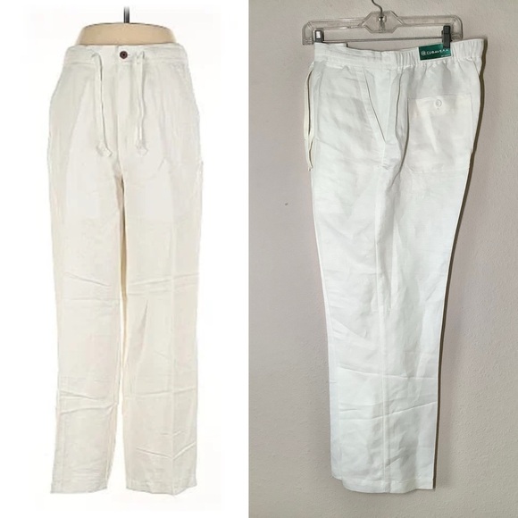 CUBAVERA White Linen Pants Straight Leg Pockets NEW Vacation Beach Tropical L - Picture 1 of 12